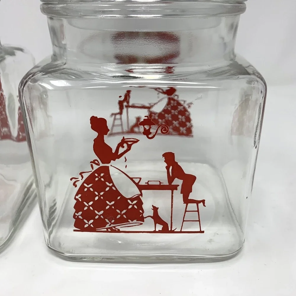 Set 2 Vintage Glass Canister Jar 6 3/4